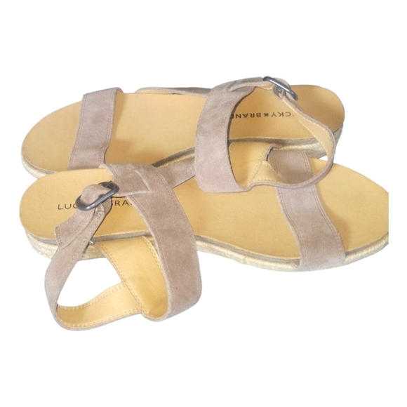 Lucky Brand Gadine Leather Upper Women's Taupe Suede Sandals Sz 9 1/2 M/41 - Picture 4 of 10